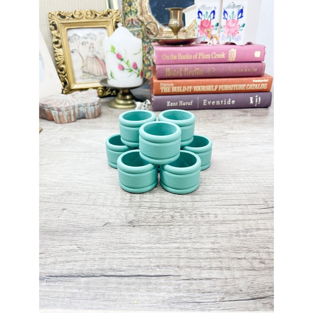 Vintage‎ Blue-Green Napkin Rings - Retro Set of 8